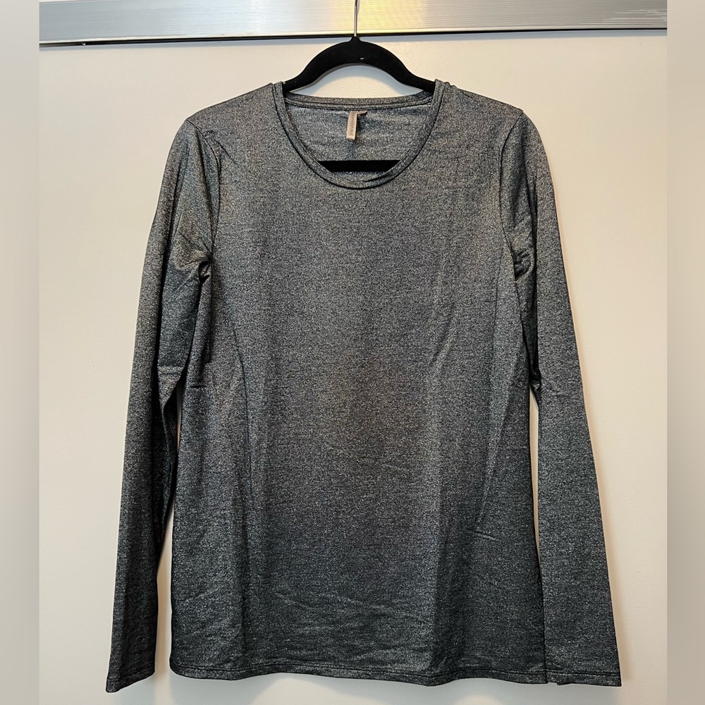 Banana republic metallic dark silver long sleeve shirt, size M